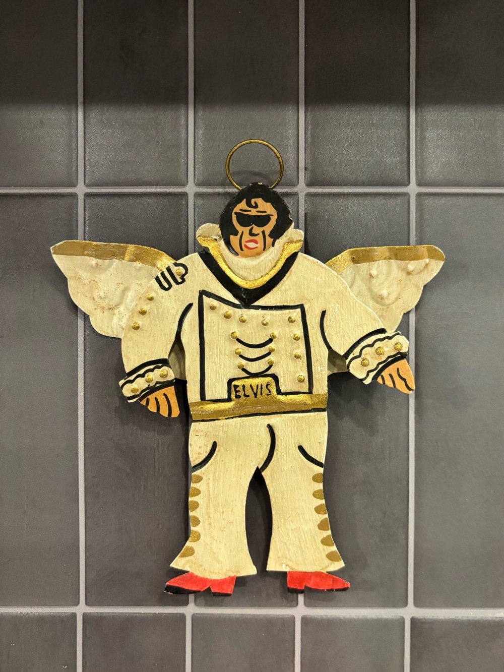 Elvis Angel Ornament Hand Painted Tin Mexican Folk Art Hojalata Hanging Decor